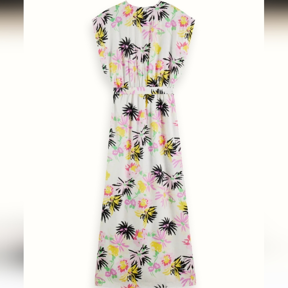 NEW Scotch & Soda dress multicolor v neck faux wrap maxi dress size 34 XS